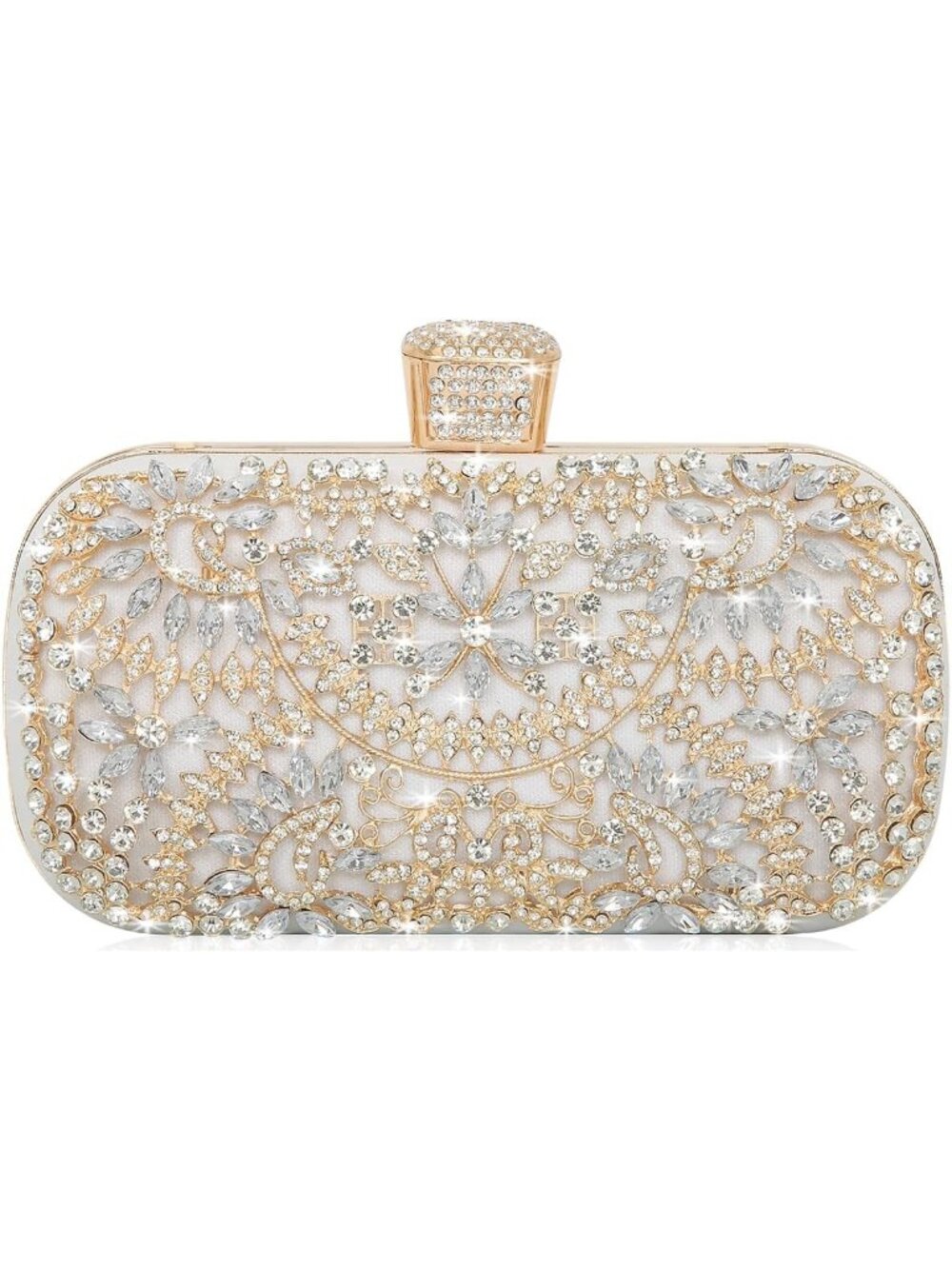 〽️Women's White Tote Shoulder Rhinestone Chain Crossbody Handbag Evening Bags